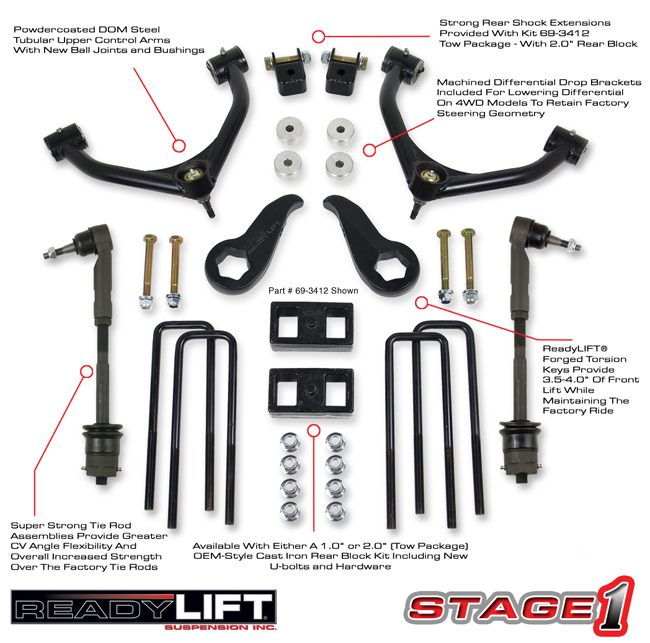 Chevy Silverado Lift Kit, Sierra Lift kit, ReadyLIFT, 2500HD, 3500HD, off road, suspension system, tires