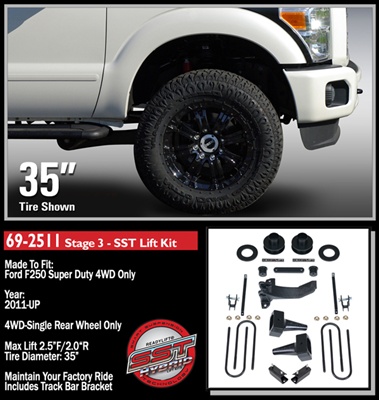2011-2016 Ford F250 4WD Stage 3 2.5" Front, 2.0" Rear SST Lift Kit -- 69-2511