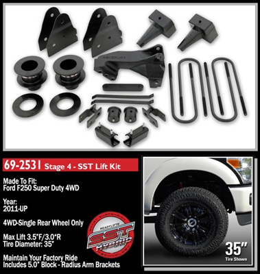 2011-2016 Ford F250/F350 4WD 3.5"F/1.5"-3.0"R (for trucks w/ two-piece drive shaft) SST Lift Kit -- 69-2531